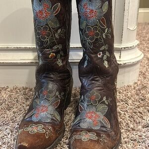 Old Gringo Floral Embroidered Heeled Boots - Brown and Multicolor